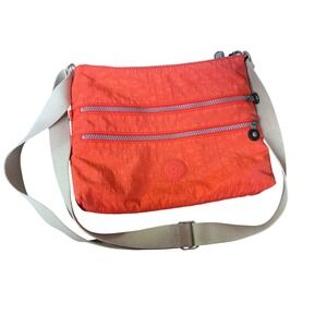 Kipling Crossbody Bag Orange Nylon Zip Pockets Adjustable Strap